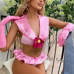 Erotische rollenspel set kostuum - Mini rokje - Slip - Roze - Babydoll — thumbnail 3