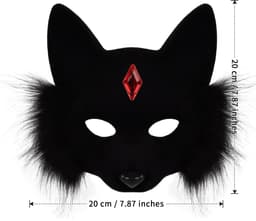 Halfgelaatsmasker voor Volwassenen 20x20 cm - Vossenprint Dierendesign - Zwart Imitatiebont Cosplay Masker - Feestmasker Carnaval Maskerade Rolspel Kostuumaccessoire - Verfijnd Comfortabel Draagbaar — thumbnail 4