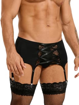 Zeloria Heren Jarretel Boxer Kant – Erotische Lingerie met Bandjes – Zwart – M – Exclusief Kousen — thumbnail 14