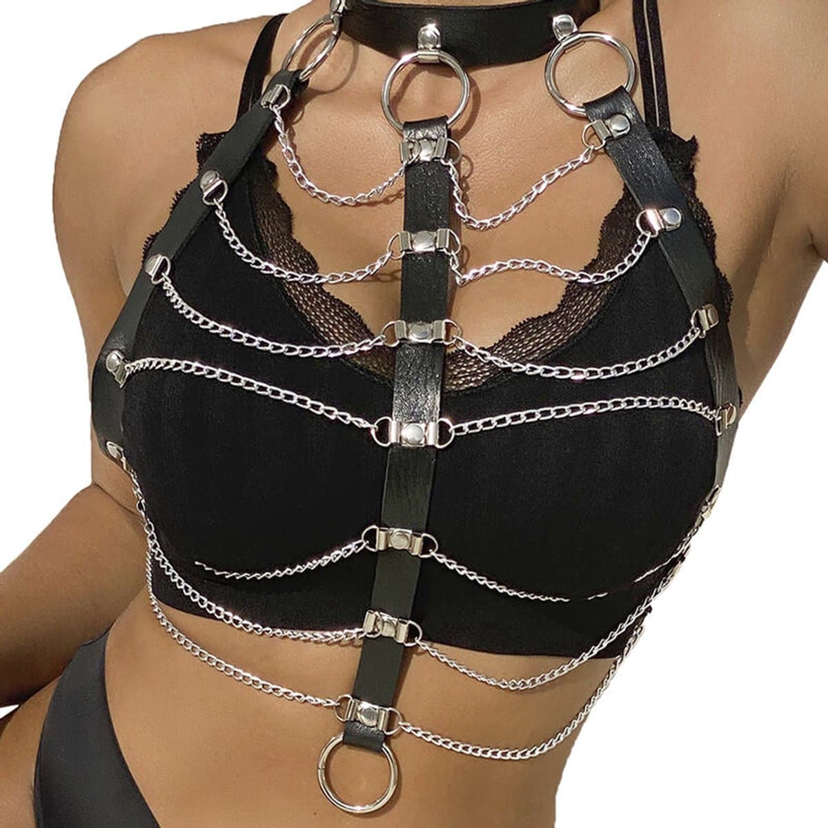 Subblime - Chest Harnas Leather Chains Black One Size — afbeelding 1