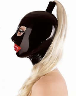 Fetisj latex masker met staart - One size voor XS, S en M - Sex masker - Seks BDSM - Rubber - 4MM dik - Extra staart functie voor controle — thumbnail 2