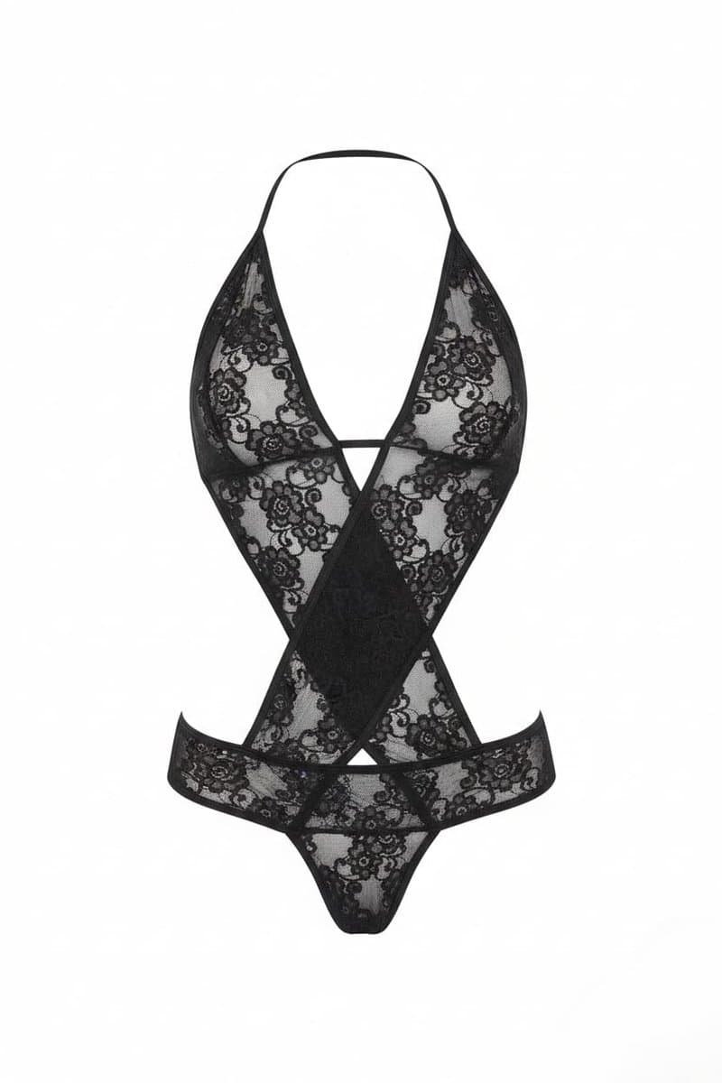 Okado Zwarte Lingerie Set One Size – Sexy Charme Lingerieset met Kant Look – Beugelloze BH Look – Verleidelijke Dames Lingerie – Valentijn Cadeau voor Haar — afbeelding 1