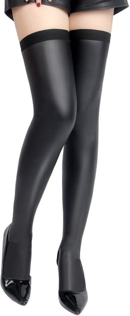 Zeloria Wetlook Kousen PU Leer – Zwart – Overknee Kousen met Stretch – Dames Stockings XS-M — thumbnail 1