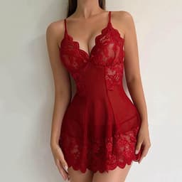 Sexy Babydoll Lingerie Set – Rood Kant & Mesh met Slip — thumbnail 3