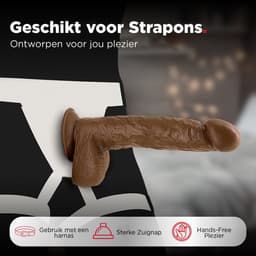 Rosebay Realistische Dildo 26 cm - Zachte Siliconen Dildo met Zuignap & Balzak - Dildo voor Mannen en Vrouwen - Donker Bruin — thumbnail 4