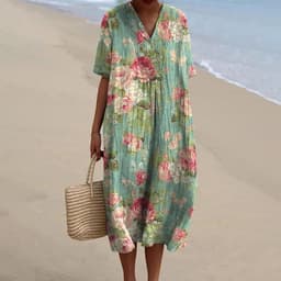 Zomerjurk Bloemenprint - Boho Jurk Midi - Strandfeest Casual - Wrap Stijl - Multicolor — thumbnail 2