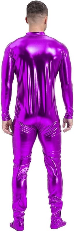 Glanzend Metallic Heren Bodysuit Jumpsuit met Ritssluiting voor Carnaval en Feest — thumbnail 2