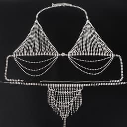 Luxe Zilverkleurige Body Chain Lingerie Set – Elegante Dames Sieraden-Lingerie met Kristallen — thumbnail 3