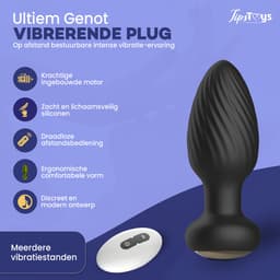 TipsToys® Buttplug Vibrator met Afstandsbediening - 360° Vibrerende Prostaat Stimulator - 7 Standen & Led Kleuren - 3.5⌀ Anale Prostate Massager - Sex Toys Voor Mannen, Vrouwen en Koppels - Waterdicht, Vibrerend & Oplaadbaar - Siliconen - Zwart — thumbnail 2
