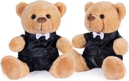 Bruidspaar Knuffels - Teddyberen Set - Cadeau Huwelijk - Elegante Pakken - 25 cm Hoog - Bruin en Zwart — thumbnail 1