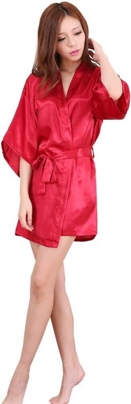 WiseGoods Luxe Kimono Dames - Badjas - Badjassen - Nachtkleding - Sexy Robe Erotiek - Lingerie Vrouwen - Cadeau - Zijde - Rood M/L — thumbnail 2