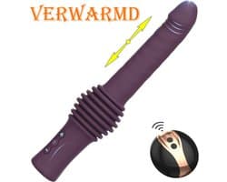 Telescopische Verwarmde Vibrator - Neukbeweging - Extreem realistisch gevoel - Fijn Handvat - Stotende Dildo - Penis Thrusting - incl oplader en afstandsbediening