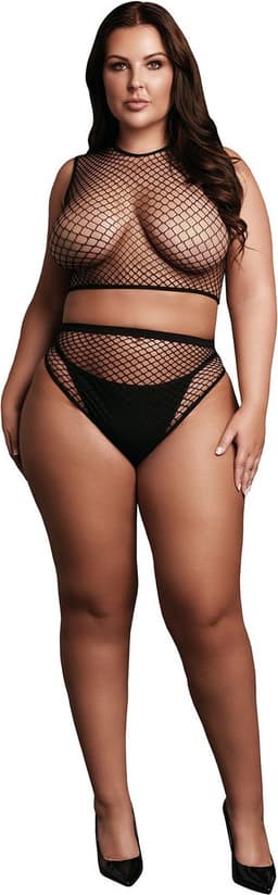 2 Pc Crop Top - Pantie and Fishnet Structure - OSX - Black — thumbnail 1