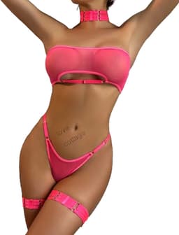 Erotische lingerie set - Transparant - 5-delig - Blauw en Roze - Zeer sexy — thumbnail 1