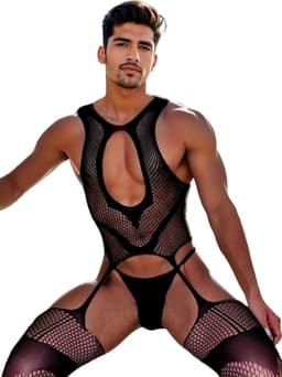 LekkerStout Jarretel Bodystocking - Zwart - Sexy Herenondergoed | S-L | ( LS074 ) — thumbnail 1
