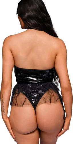 Sexy Lingerie Body – Erotisch jurkje – Rollenspel – Lak & Netstof – Latex & Datex – Kinky Mesh Bustier met Tule Rokje – Verleidelijk Fetish – Erotische Lingerie – BDSM – Lingerieset Dames – Sexy Lingerie – Festivallook – Bitch – Maat XS, S, M, L, XL — thumbnail 3
