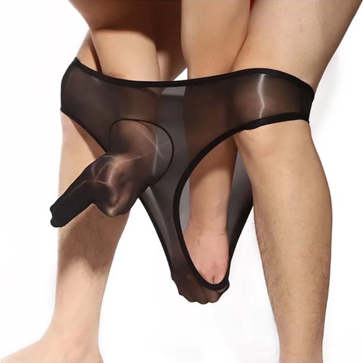 Sexy glanzende transparante slip voor heren, ultradun, zijdezacht en ademend, sexy, aparte gesloten manchetten [One Size 80-155 catties] — afbeelding 1