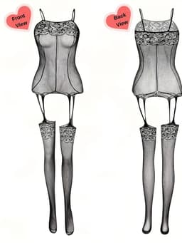 Sexy Lingerieset Dames – Erotische Lingerie – 4-delige Catsuit Set – Open Kruis Bodystockings – Zwarte Lingerie met Kant & Visnet – Verleidelijke Nachtkleding – Plus Size Friendly – One Size voor XS t/m XXL – Dare to Undress – Fierce Seduction – Maat — thumbnail 4