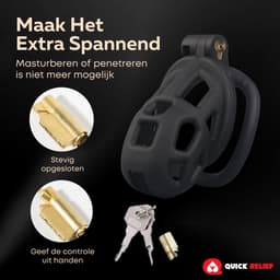 Quick Relief Elite Lock™ Nano - Chastity cage - Kuisheidskooi met 4 ringmaten - Kuisheidskooi voor Mannen - Sissy - BDSM - Cock Cage - Zwart — thumbnail 4