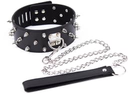 Smart Moves - Brede Collar met Spikes - Inclusief Leash - Zwart — thumbnail 1