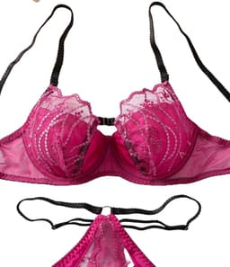 Sexy Lingerieset – Erotische Lingerie – Push-Up Beugel BH met Kant – Hoge Slip met Borduursels – Satijn & Mesh – Luxe 4-delige Set – Boudoir Lingerie – Dare to Undress – Divine Rose – Maat XS/S, M, L — thumbnail 4