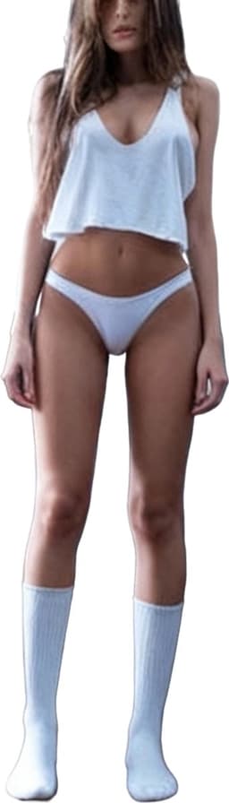 Erotische losse tanktop - Diepe sexy V-hals - Zonder mouwen - Wit Mini shirt - Uitdagende look - Verleidelijk — thumbnail 1