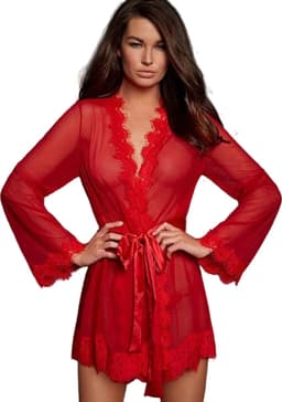 Lingerie jurk RED Velvet inclusief string | Verleidelijke nachtjapon | Erotische tint | Sexy nachtkleding | Rode Kimino | Voor haar | Vrouwen lingerie — thumbnail 3