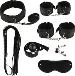 7-Delige Set BDSM Set - Handboeien - Zweep - Sekspeeltjes - Sex Toys - Zwart — thumbnail 1