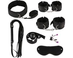 7-Delige Set BDSM Set - Handboeien - Zweep - Sekspeeltjes - Sex Toys - Zwart