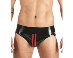 Mister B Rubber Jock Strap Zwart met rode streep - xl