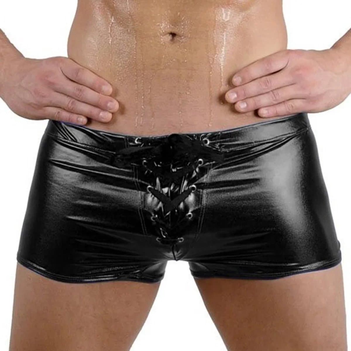 Boxer-Heren-Zwart-Latex-Sexy-Goedkoop-Erotisch-Gay-Veters-Homo-Opwindend — afbeelding 1