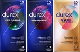 Durex - 30 stuks Condooms - Orgasm Intense 1x10 stuks - Performa 1x10 stuks - Nude No Latex 1x10 stuks - Voordeelverpakking — thumbnail 8