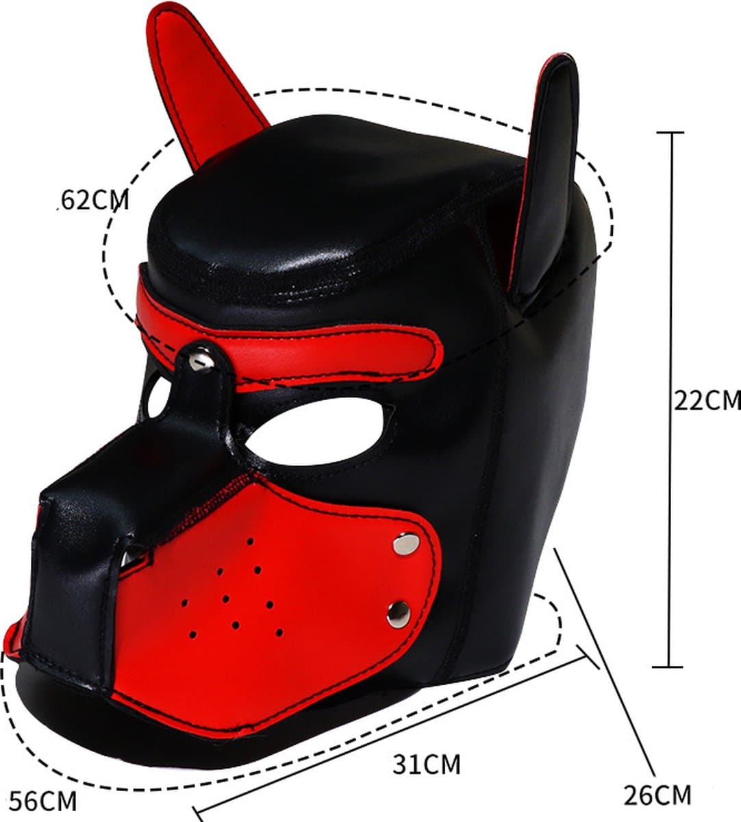 BDSM Puppy-Dog-Honden-Masker van Faux Leather kleur zwart-rood — afbeelding 1
