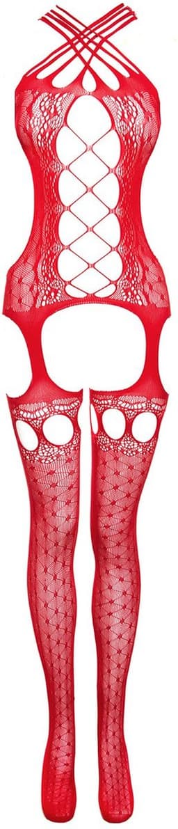 Christine le Duc - Jarretel Catsuit met Open Kruis - Jasmina - Lingerie Erotisch - Rood — thumbnail 3