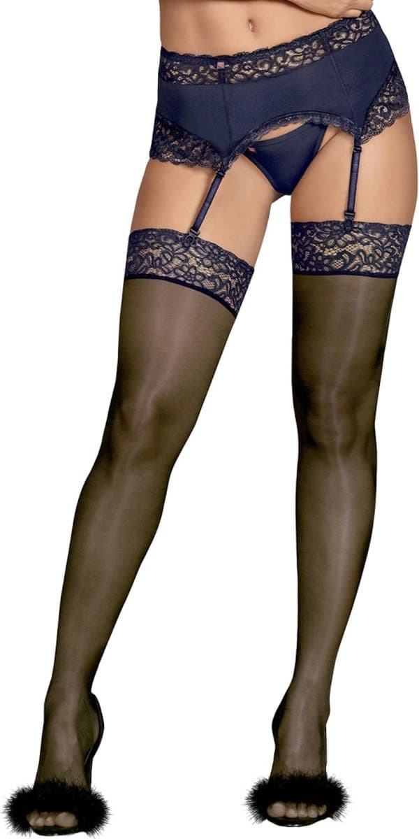 Obsessive Kousen met kanten rand - Erotische Kousen – Maat S/M - Blauw — afbeelding 1