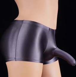 Kinky heren ondergoed Grey Cava - Fetisj penis slurf short - Strakke erotische boxershort - Glanzend grijs nylon - Olifanten neus - BDSM — thumbnail 3
