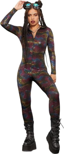 Fever - Miss Whiplash Geometric Print Catsuit - XS - Regenboog — thumbnail 1