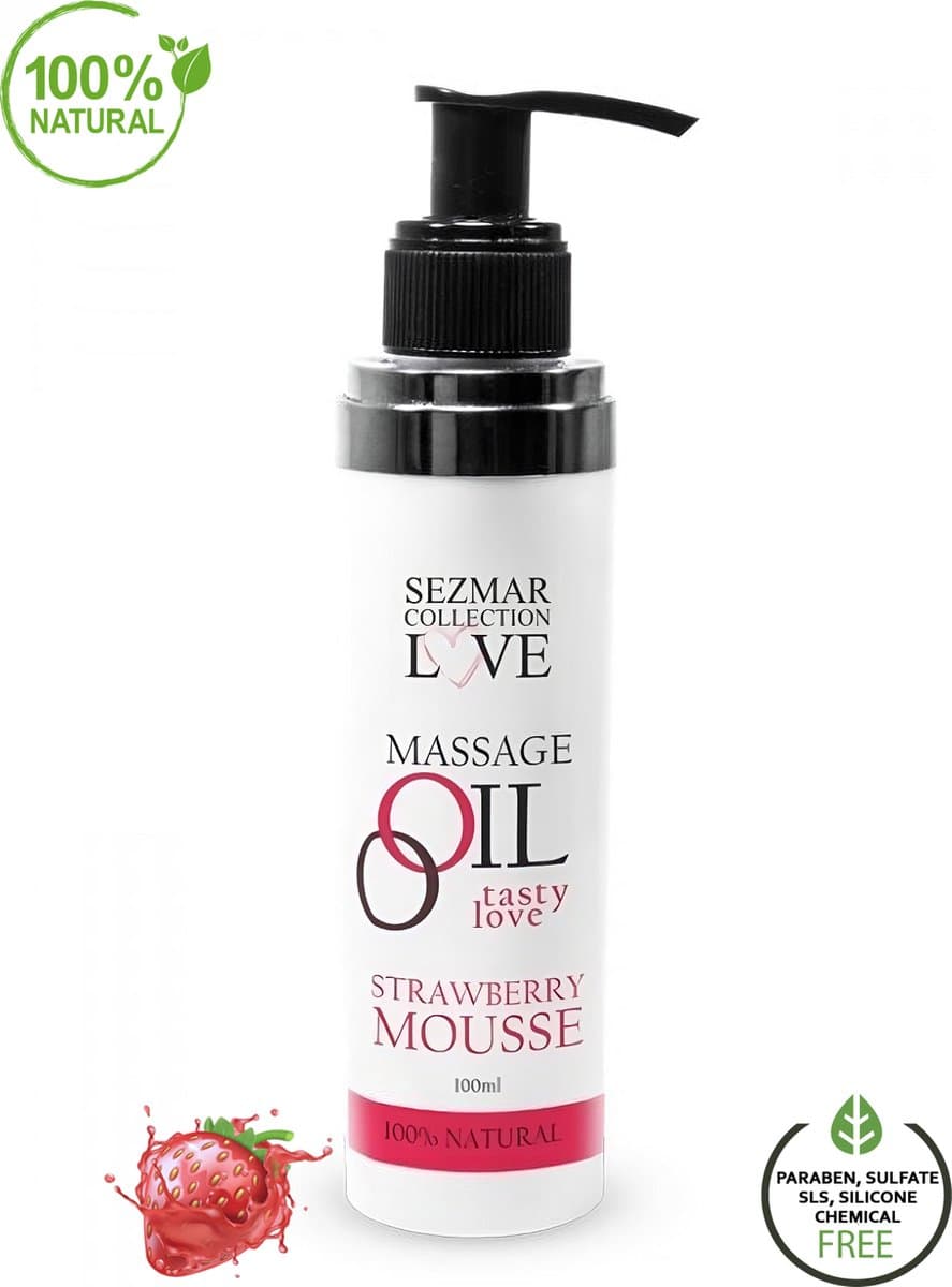 Sezmar Tasty Love Erotische Massageolie Strawberry: Perfectie voor Pure Sensualiteit, Diepe Verbinding en Romantische Verwennerij, 100% Natuurlijk | 100 ml — afbeelding 1