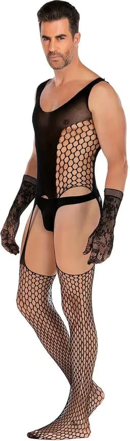LekkerStout Heren Jarretelbody - Handschoenen - Zwart - Sexy Herenlingerie | M-XL | ( LS159 ) — thumbnail 5