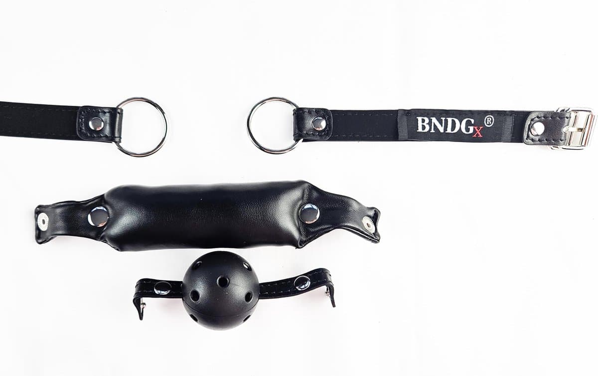 BNDGx® - Mond Gag - Zwart - 2 delig- Seks speeltje - Mond dicht seks speeltje rond bal mond strap masker bdsm fetish — afbeelding 1
