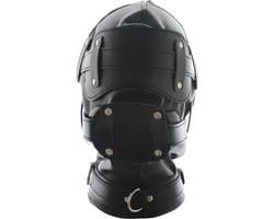 Fetisj Lederen bondage masker met gag penis - Mondknevel BDSM masker - Blinddoek - Gespen en riemen - Verstelbaar - One size