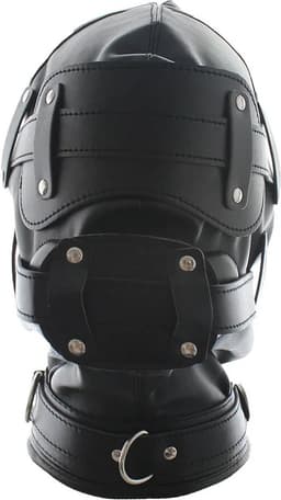 Fetisj Lederen bondage masker met gag penis - Mondknevel BDSM masker - Blinddoek - Gespen en riemen - Verstelbaar - One size — thumbnail 1
