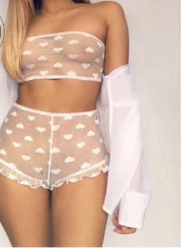 Jumada's - Sexy Kanten Ondergoed - Lingerie setje - Wit met Hartjes - M — thumbnail 3