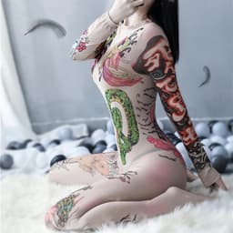 Sexy Tattoo Bodystocking , Tattoo Full Body Catsuit, japanese yakuza style tattoo Bodypanty — thumbnail 6