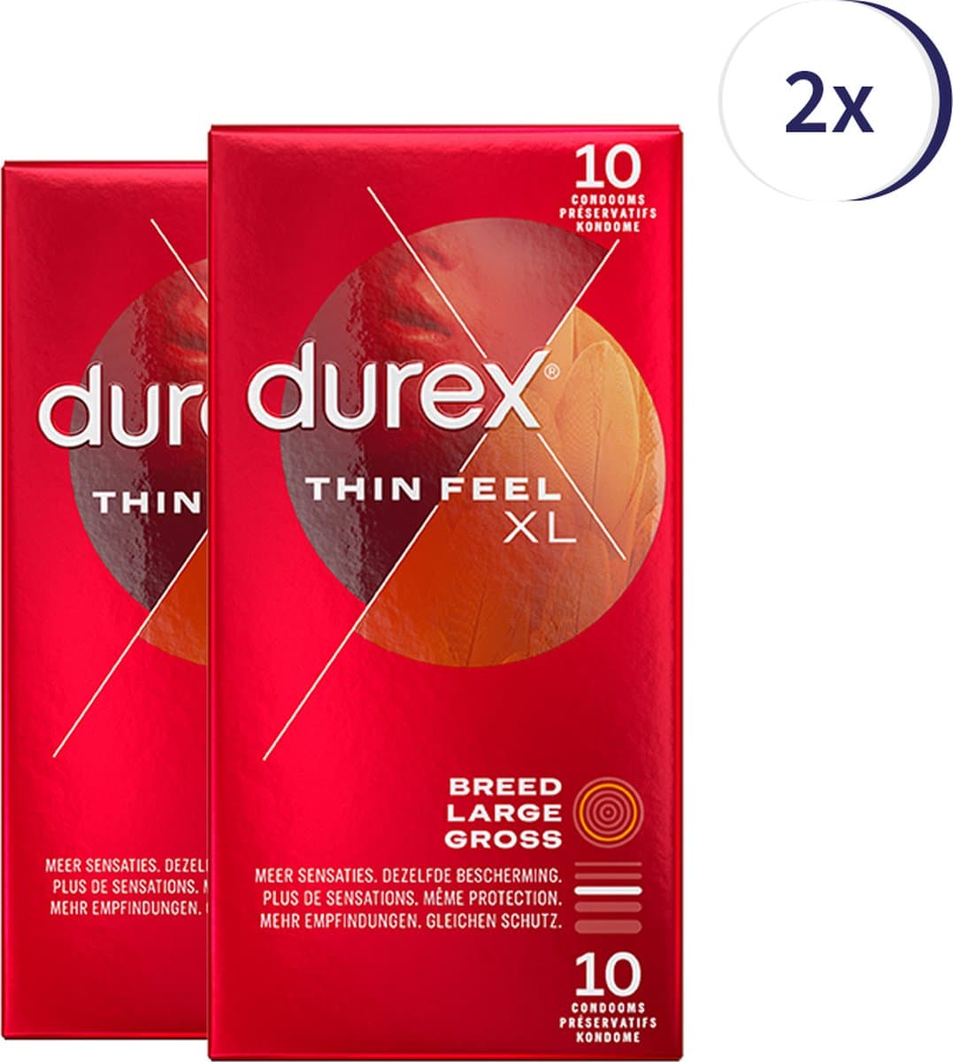 Durex Condooms Thin Feel XL 10st - 2 Stuks - Voordeelverpakking — afbeelding 1