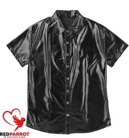 PU Lederen Overhemd - Heren - Blouse - Knoopjes - Erotisch Shirt - Zwart — thumbnail 2