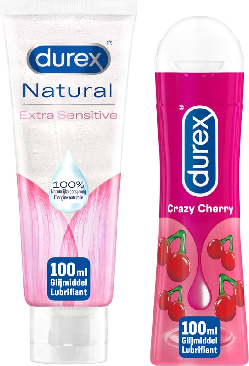 Durex - 2 Glijmiddelen Waterbasis - Crazy Cherry 100ML - Natural Extra Sensitive Glijmiddel 100ML — afbeelding 1