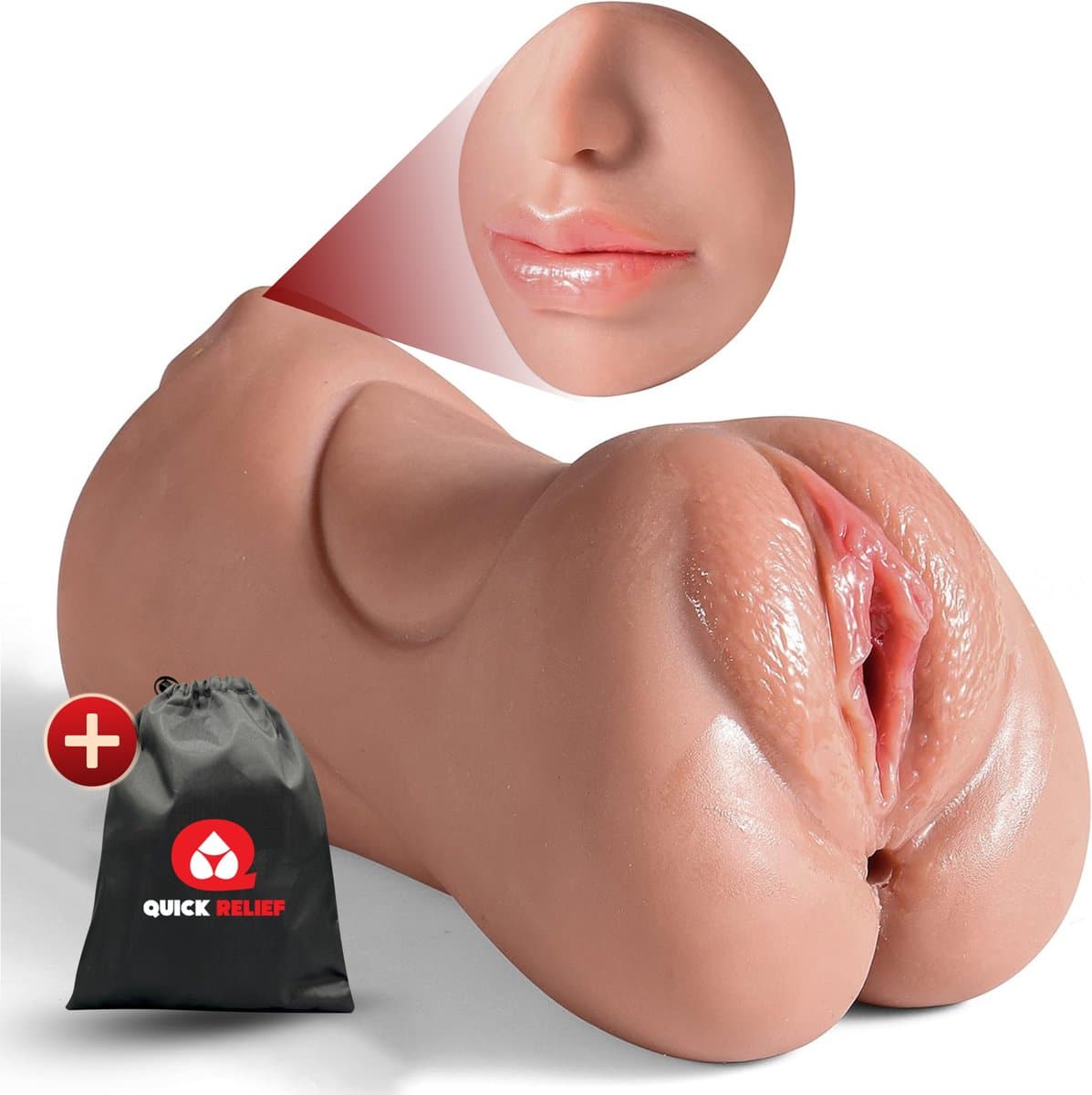 Quick Relief Vanessa™ - Blowjob Masturbator - Pocket Pussy - 3 in 1 Blowjob, Vagina & Anus - Sex Toy voor Mannen - voor Heren - Stroker - Seks - 20 cm - Bruin — afbeelding 1