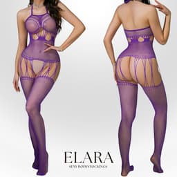 Elara - Lirabelle - Bodystocking Erotische Lingerie met Open Kruis - Catsuit - S t/m XL - Sexy Dames Lingerie - Paars — thumbnail 1