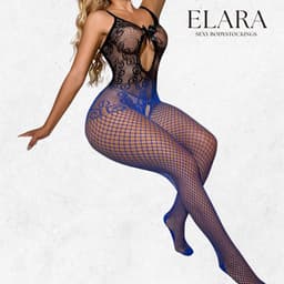 Elara - Aveline - Bodystocking Erotische Lingerie met Open Kruis - Catsuit - S t/m XL - Sexy Dames Lingerie - Zwart/Blauw — thumbnail 8